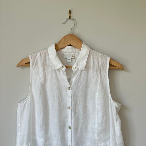 J. Jill Linen Button Front Collared Sleeveless Shirt Blouse White SP - Picture 3 of 6